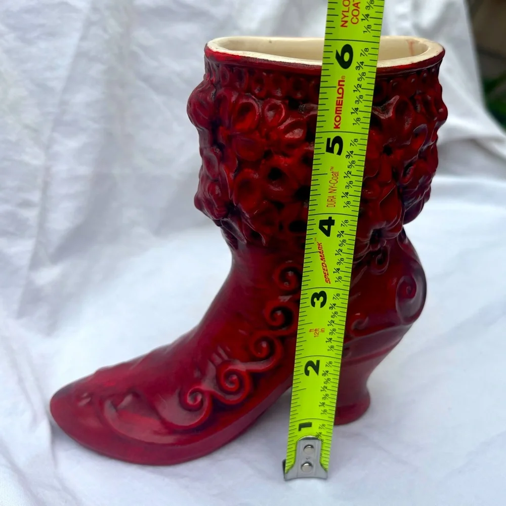 Vintage Ceramic Red Boot Planter Vase - Picture 6 of 7